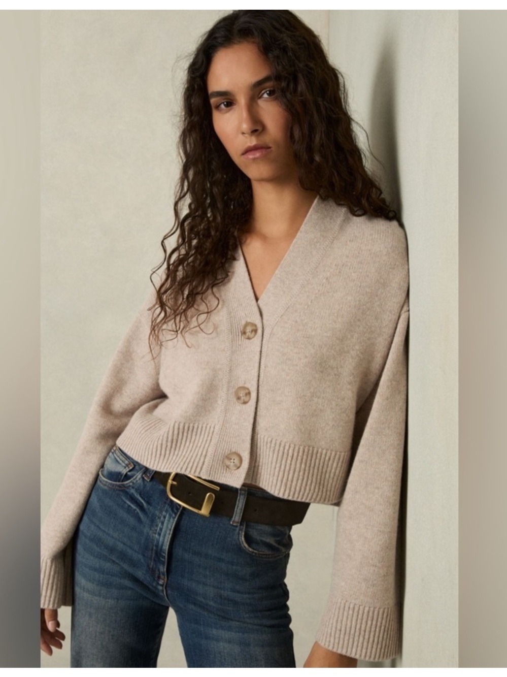 NWT!! Reiss Rixy wool cashmere cardigan oatmeal size L